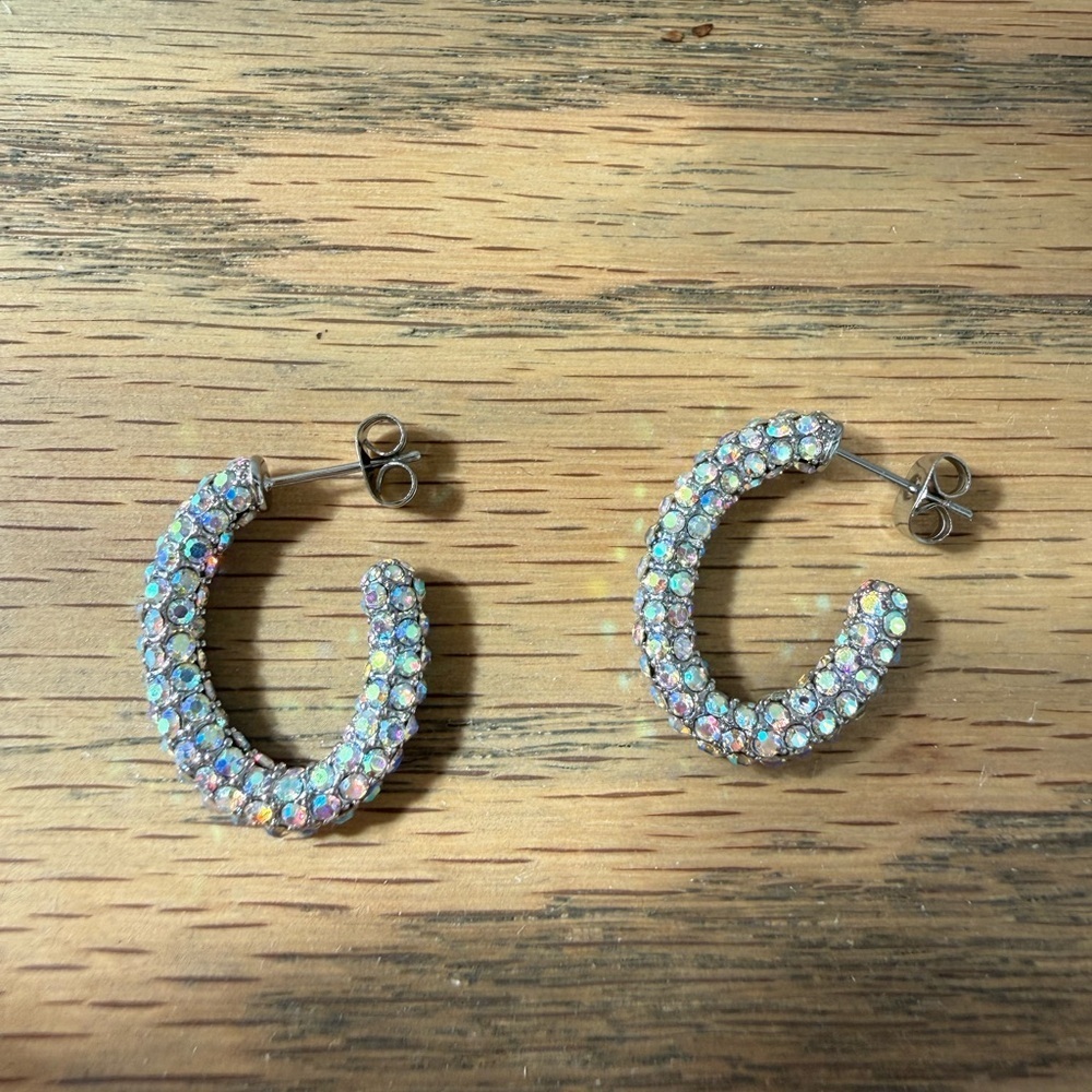 Siver Crystal Rhinestones extremely sparkly hoop earrings The Danbury Mint